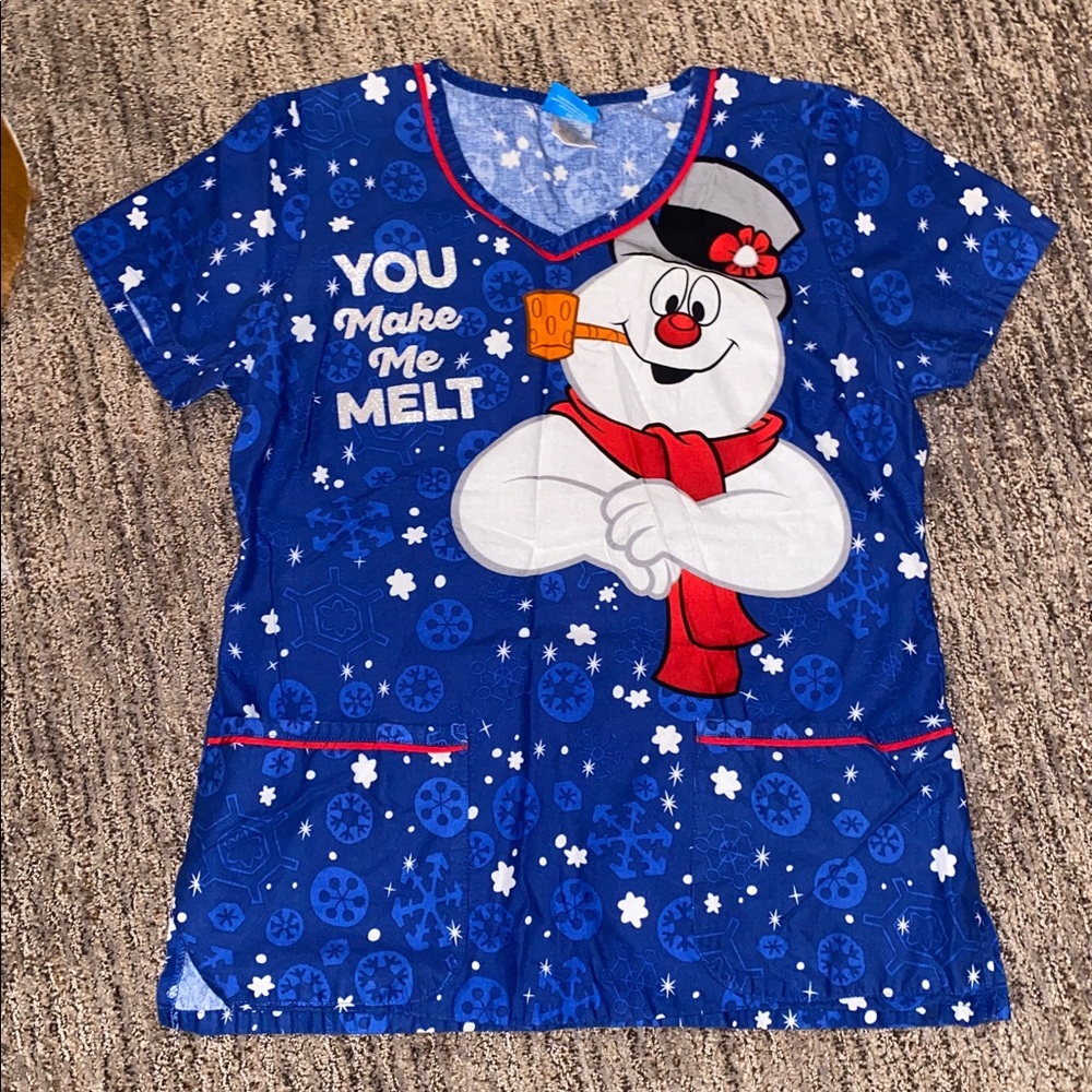 Frosty the Snowman Scrub Top Size Small